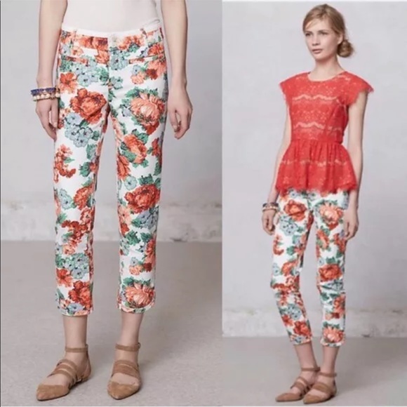 Anthropologie Cartonnier Floral Crop Pants - Picture 1 of 12